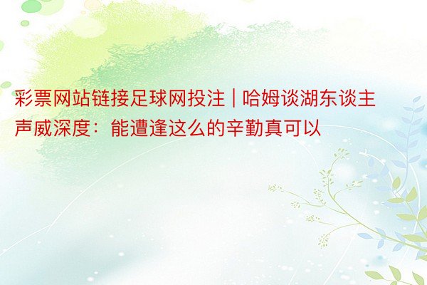 彩票网站链接足球网投注 | 哈姆谈湖东谈主声威深度：能遭逢这么的辛勤真可以